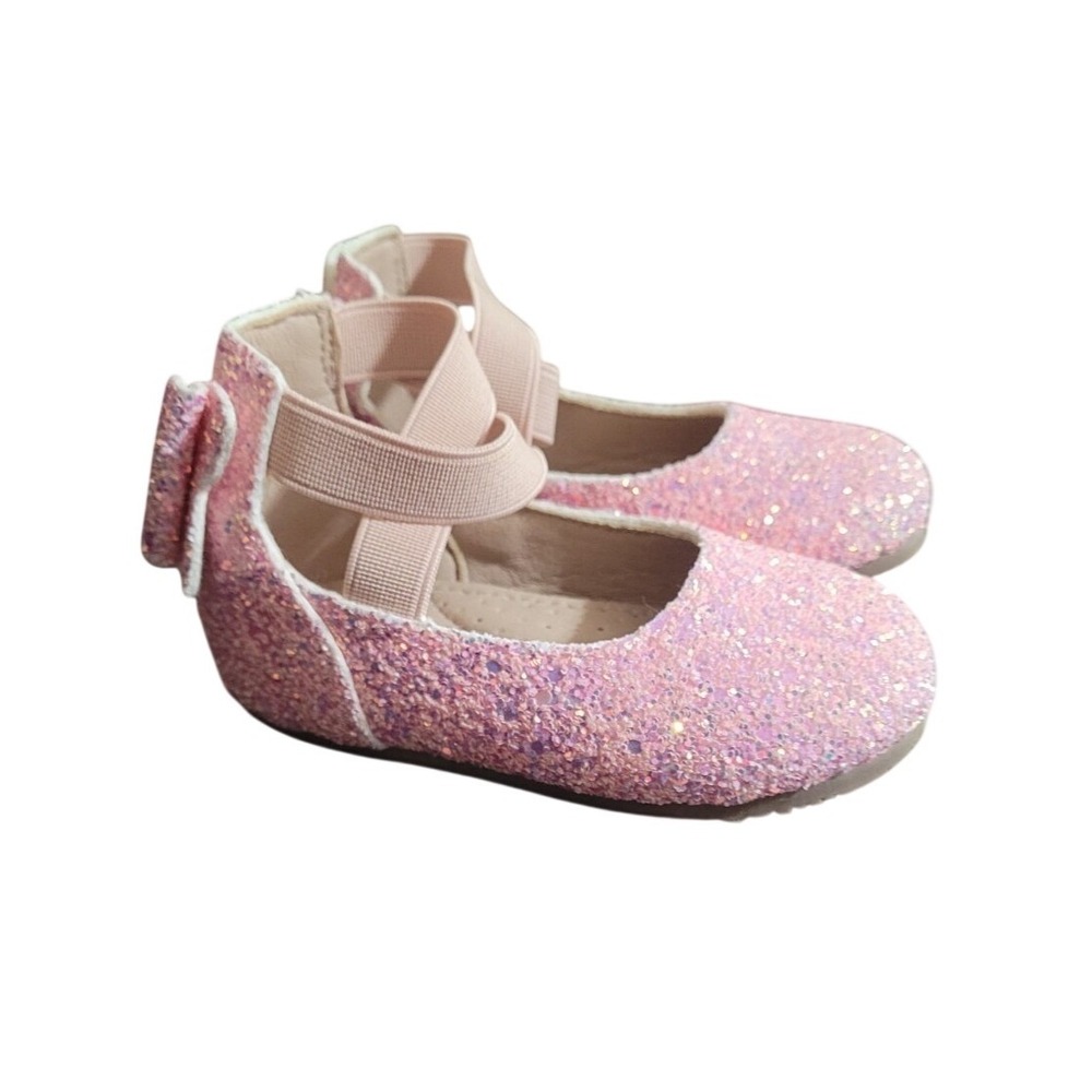 Leather Toddler Size 4C Girl's Pink Glitter Bow Back Ballerina Flats Shoes